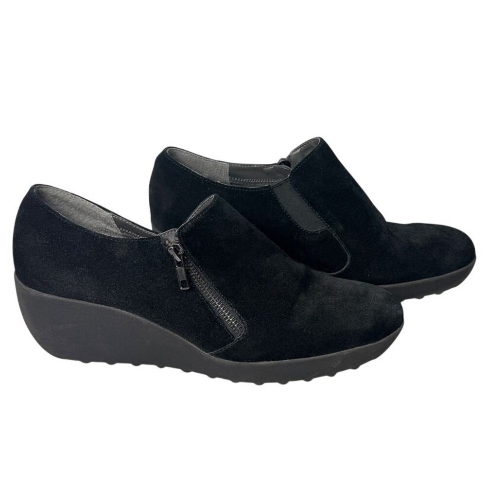 Aerosoles Grated Cheese Black Suede Wedge Shoes Side Zipper Size 10M